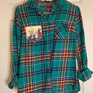 Merona green upcycled flannel